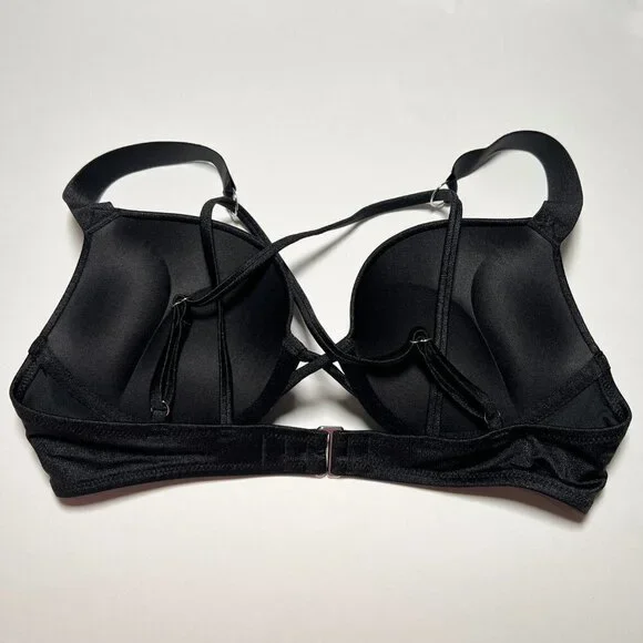 Victoria Secret 34D Bombshell Push Up Bikini Top Glam Cups Shine Strap Black Bikinis